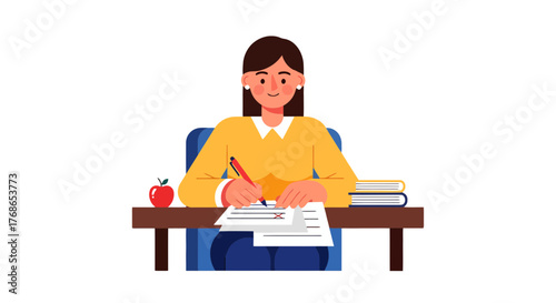 Woman Evaluating Examination Paper in An Inclusive Educational Setting