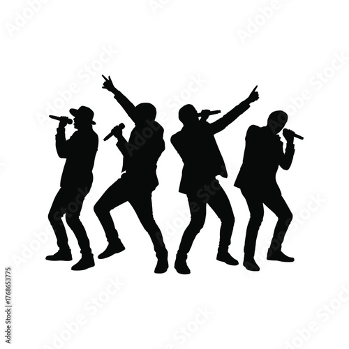 Four Rapper Silhouettes Performing with Microphones Energetically