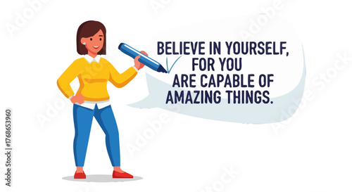 Woman With Pen Illustrates Positive Affirmation And Motivational Message For Inspiration