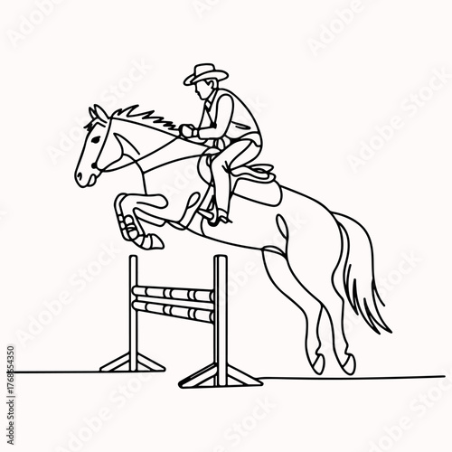 Horse Jumping Outline Minimalist Equestrian Sport Illustration for Design and Print