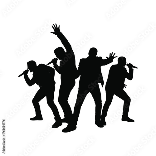 Four Rapper Silhouettes Performing with Microphones Energetically