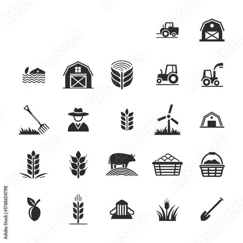 Sustainable Farm Collection — Geometric Glyph Icons of Modern Agricultural Concepts