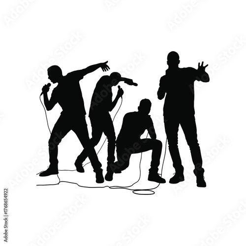 Four Rapper Silhouettes Performing with Microphones Energetically
