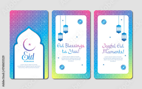 Eid Mubarak Islamic Social Media Story Set Vector, Editable AI file