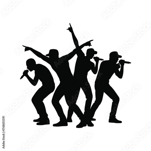 Four Rapper Silhouettes Performing with Microphones Energetically