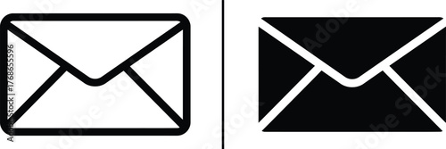 E-mail Symbol: A simple image, a symbolic representation of e-mail, for a visual message. It shows two contrast versions, the shape of it. The left of image is empty, the right of image is black. 