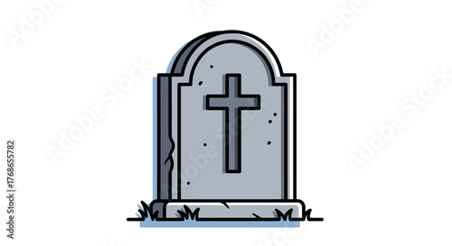 Simple Vector Illustration of a Tombstone with a Cross, Symbolizing Death and Remembrance
