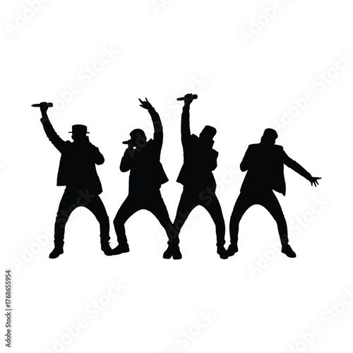 Four Rapper Silhouettes Performing with Microphones Energetically