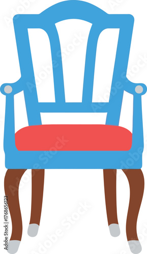 Elegant blue armchair with red cushion classic design vector