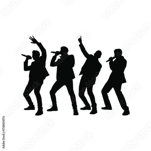 Four Rapper Silhouettes Performing with Microphones Energetically