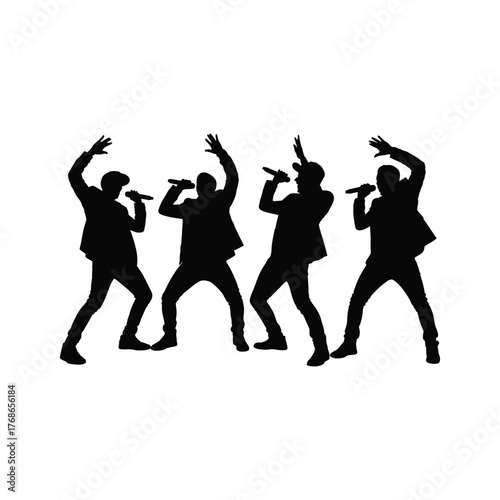 Four Rapper Silhouettes Performing with Microphones Energetically