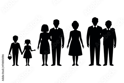 Silhouette illustration of a family with two children and two couples