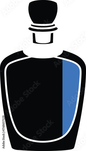 Elegant blue glass perfume bottle vector illustration line art