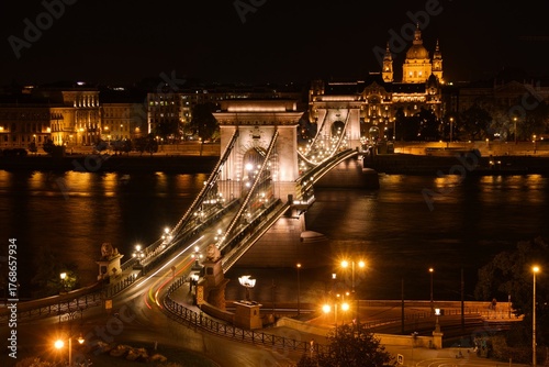 Széchenyi Chain Bridge clear night sky in Budapest