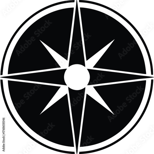 Silver compass direction dial vector graphic illustration line art