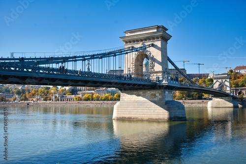 Széchenyi Chain Bridge sunny day in Budapest