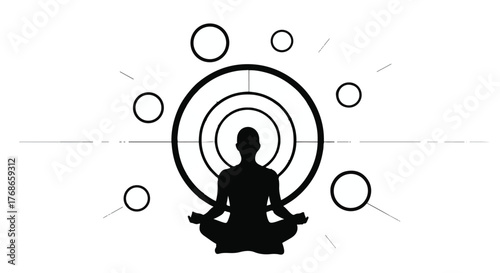 Silhouette of person meditating in serene circular patterns symbolizing inner peace and focus