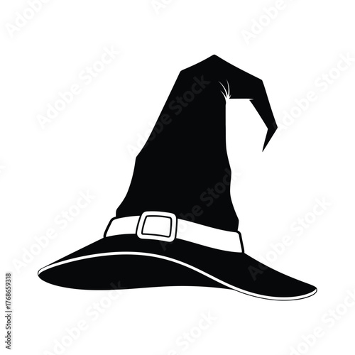 Iconic black witch hat with white band and buckle halloween symbol silhouette