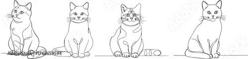 Continuous line drawing of a set of sitting cats