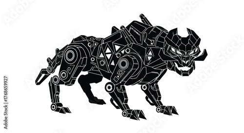 Fearsome robotic creature with mechanical limbs and glowing eyes