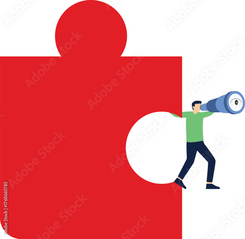 A businessman looking for a partner with a telescope

