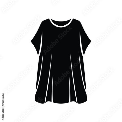 Simple black t-shirt dress silhouette with subtle pleats for a casual fashion look silhouette