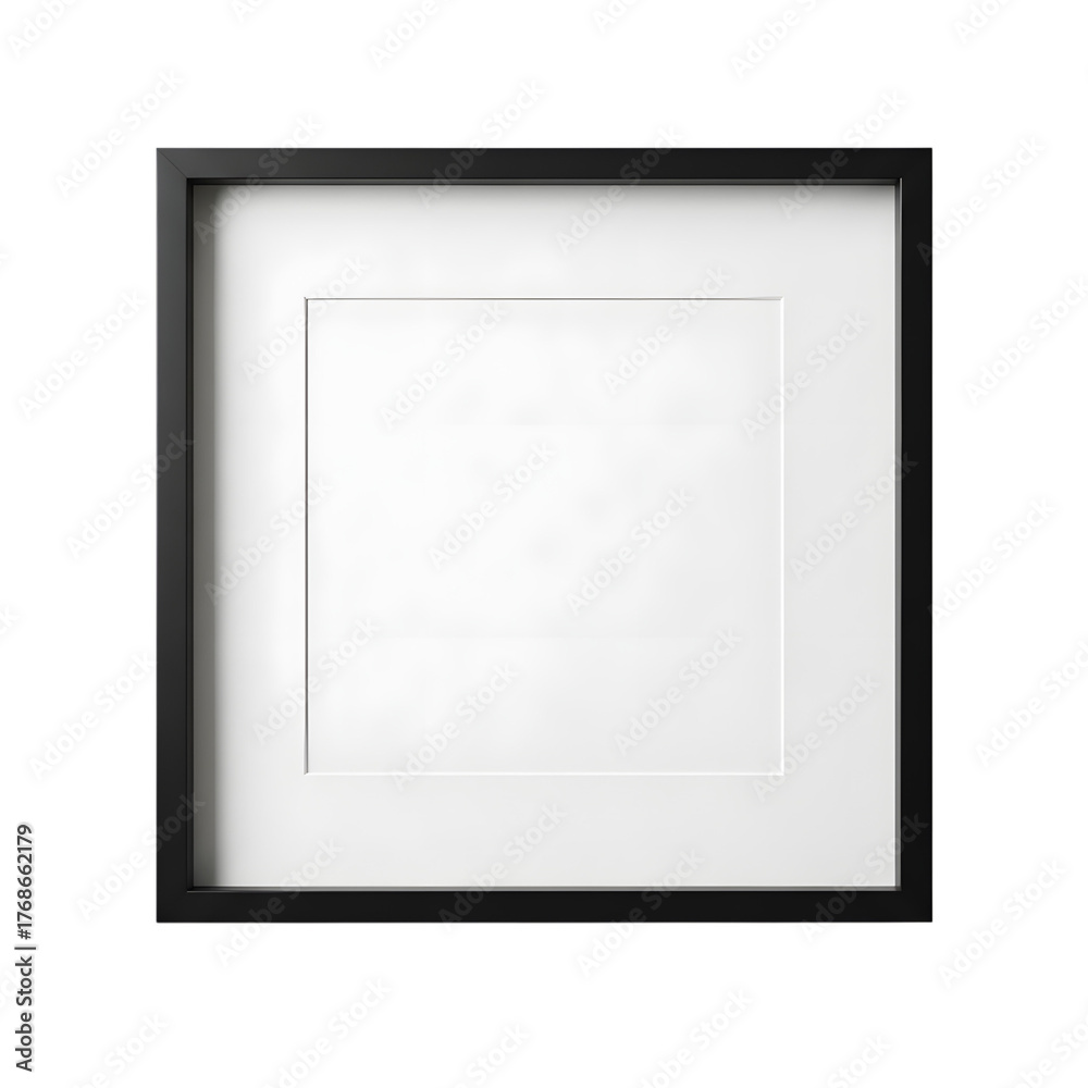 Fototapeta premium Modern Black Square Picture Frame with White Mat and Black Background minimalist isolated on a transparent background