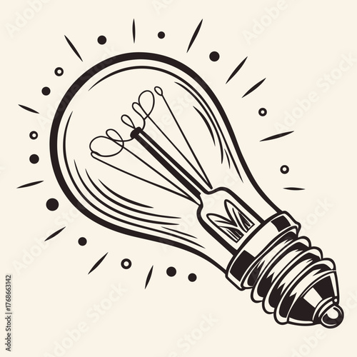 Stylized Light Bulb with Radiant Glow and Dots filament glass