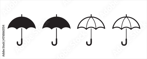 Umbrella icons in varying styles offer protection from the unexpected elements and a clean modern aesthetic
