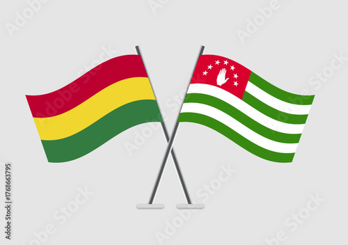 Bolivia and Abkhazia vector flags crossed in simple 2D flat design