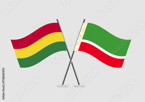 Bolivia and Chechen Republic vector flags in neutral color scheme background
