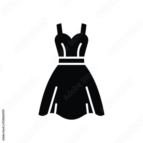 Elegant black cocktail dress icon fashion apparel symbol clothing silhouette design silhouette
