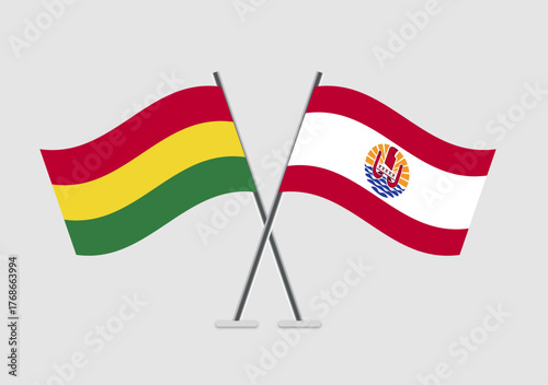 Bolivia and French Polynesia vector flags in classic meeting symbolism