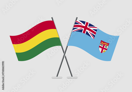 Bolivia and Fiji vector flags depicted in clear vector lines