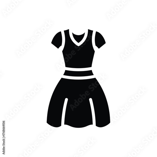 Stylized silhouette icon of a cheerleading uniform with pleated skirt and v-neck top silhouette