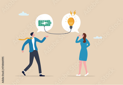 Mentor, advisor to motivate employee or inspiration, training or guidance help personal development to reach success, coaching concept, businessman mentor help employee to get new light bulb idea.