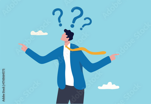 Indecisive manager cannot make decision or choosing choices and alternative, confused or frustrated to decide, worried about which way to choose concept, indecisive businessman deciding way to go.