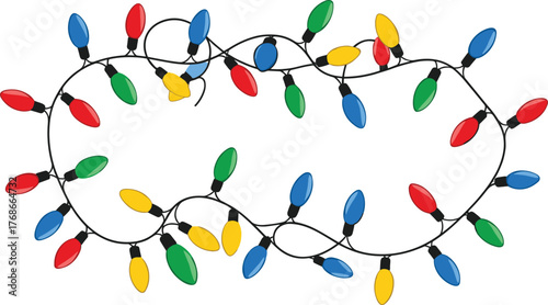 Christmas lights loop, festive holiday string bulbs, colorful tangled decoration, seasonal celebration design, cheerful illumination, winter party, holiday background illustration