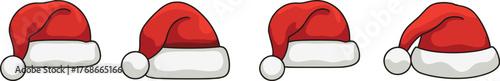 Christmas Santa hat clipart, festive holiday hat illustration, red Santa cap design, winter decoration, cartoon Santa hats for Christmas