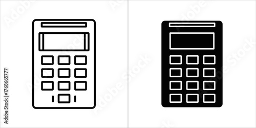 Two calculators, one in outline and one in solid black