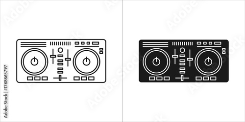 Two dj controllers, one in outline and one in solid black