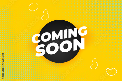 hanging style coming soon tag yellow background design