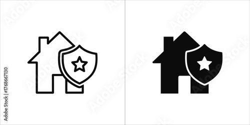 House with shield icon in outline and solid black