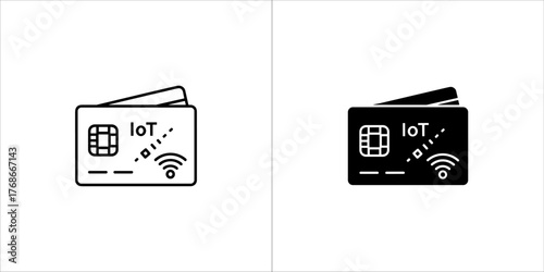 Internet of things iot smart card icon, outlined and solid black