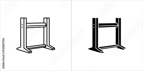 Line art and solid black icon of a paper towel dispenser