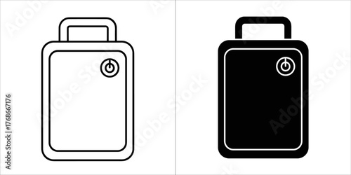 Black and white icons of a portable power bank