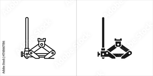 Two icons of a car jack, one outlined and one solid black