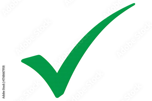 A bold green check mark symbol indicating success or completion isolated on transparent background