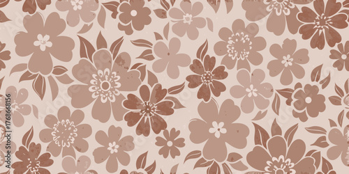 Retro floral pattern with muted brown and beige tones and a vintage aesthetic