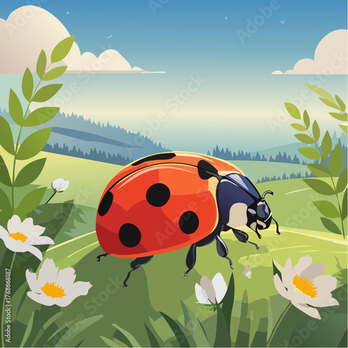 Jolie coccinelle en gros plan dans la nature